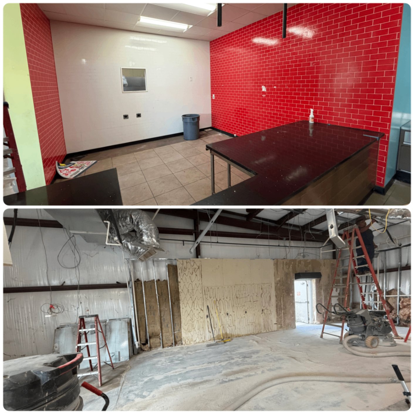 Commercial interior before and after demolition