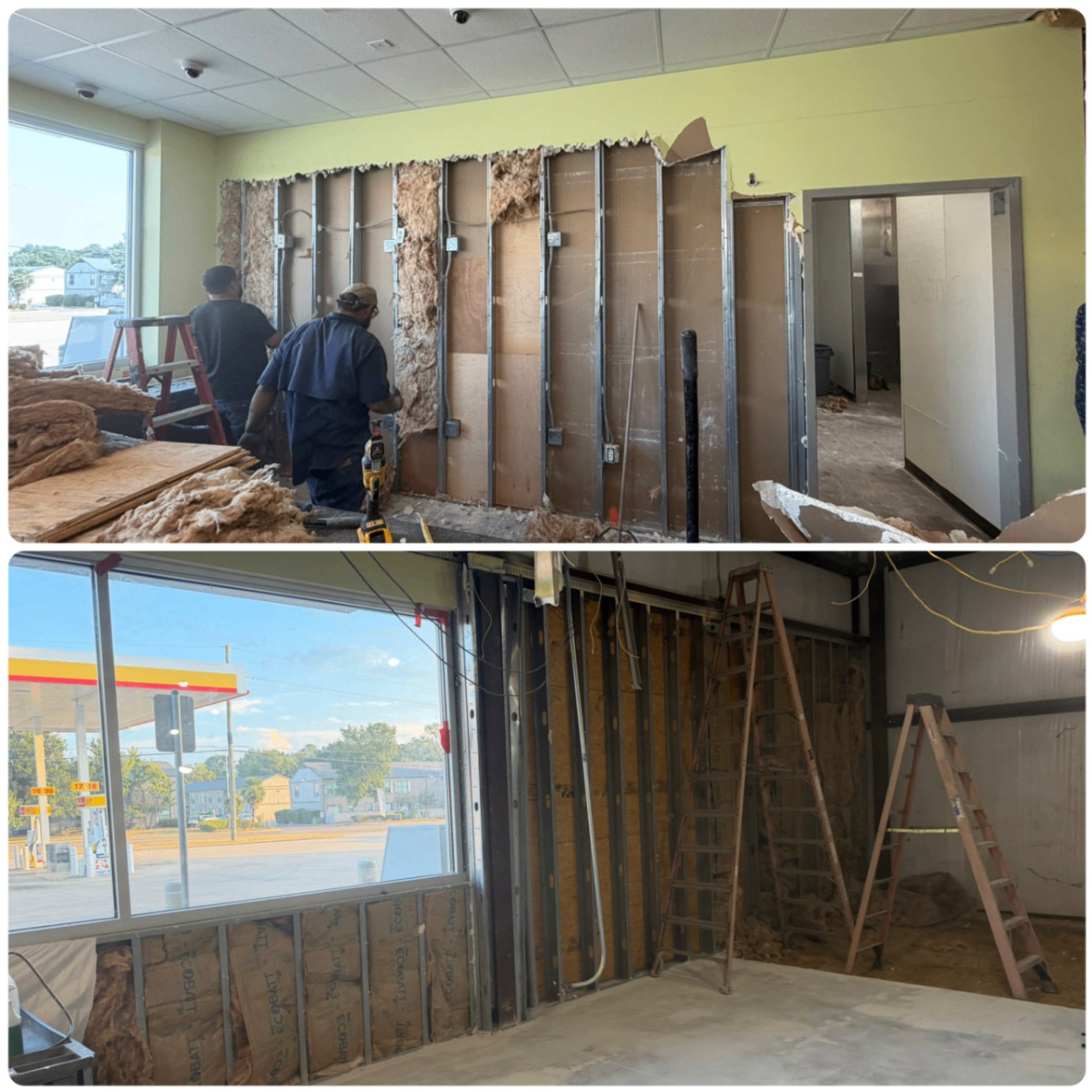 Interior wall demolition before and after