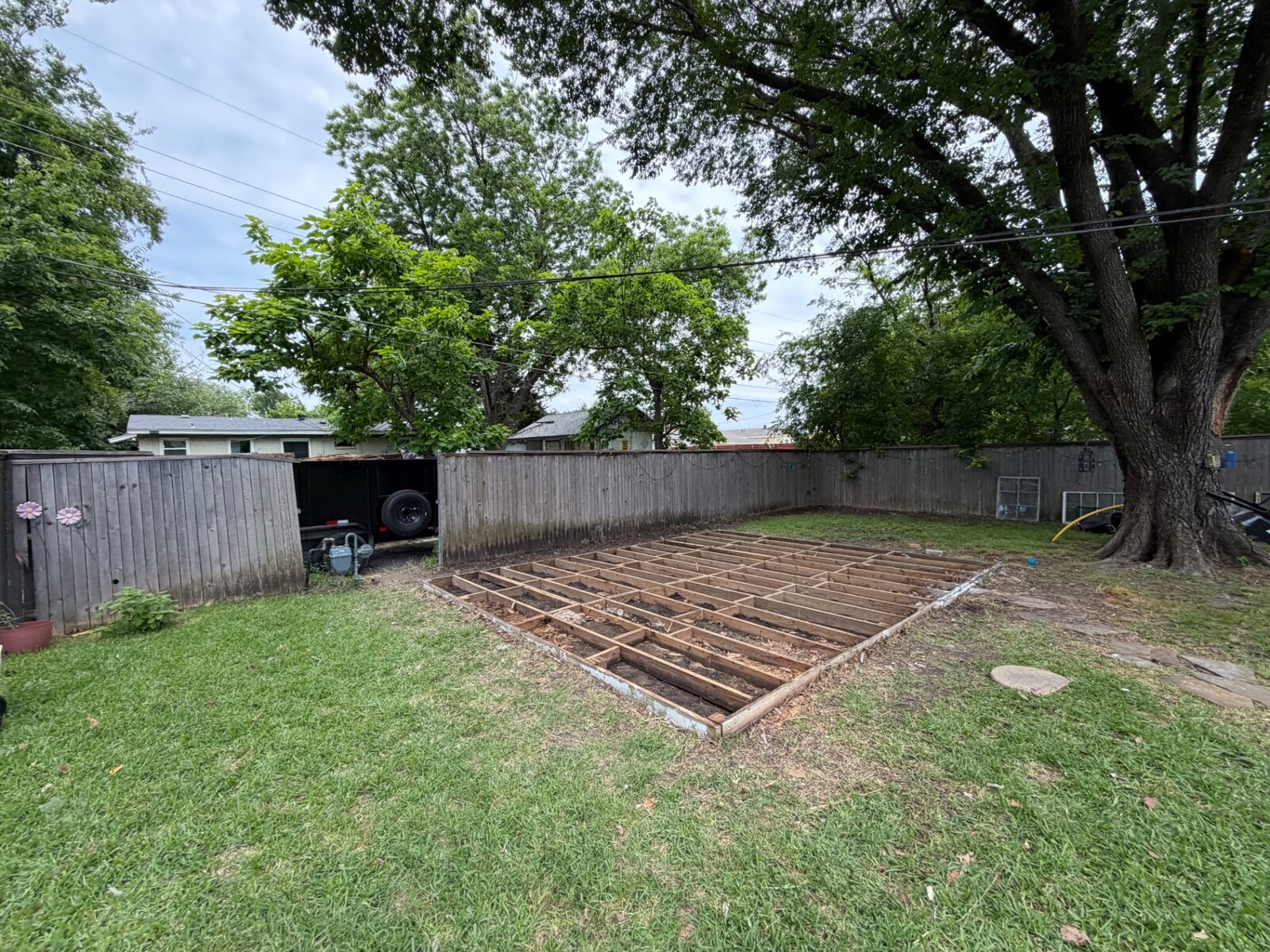 Shed removed down to the floor frame