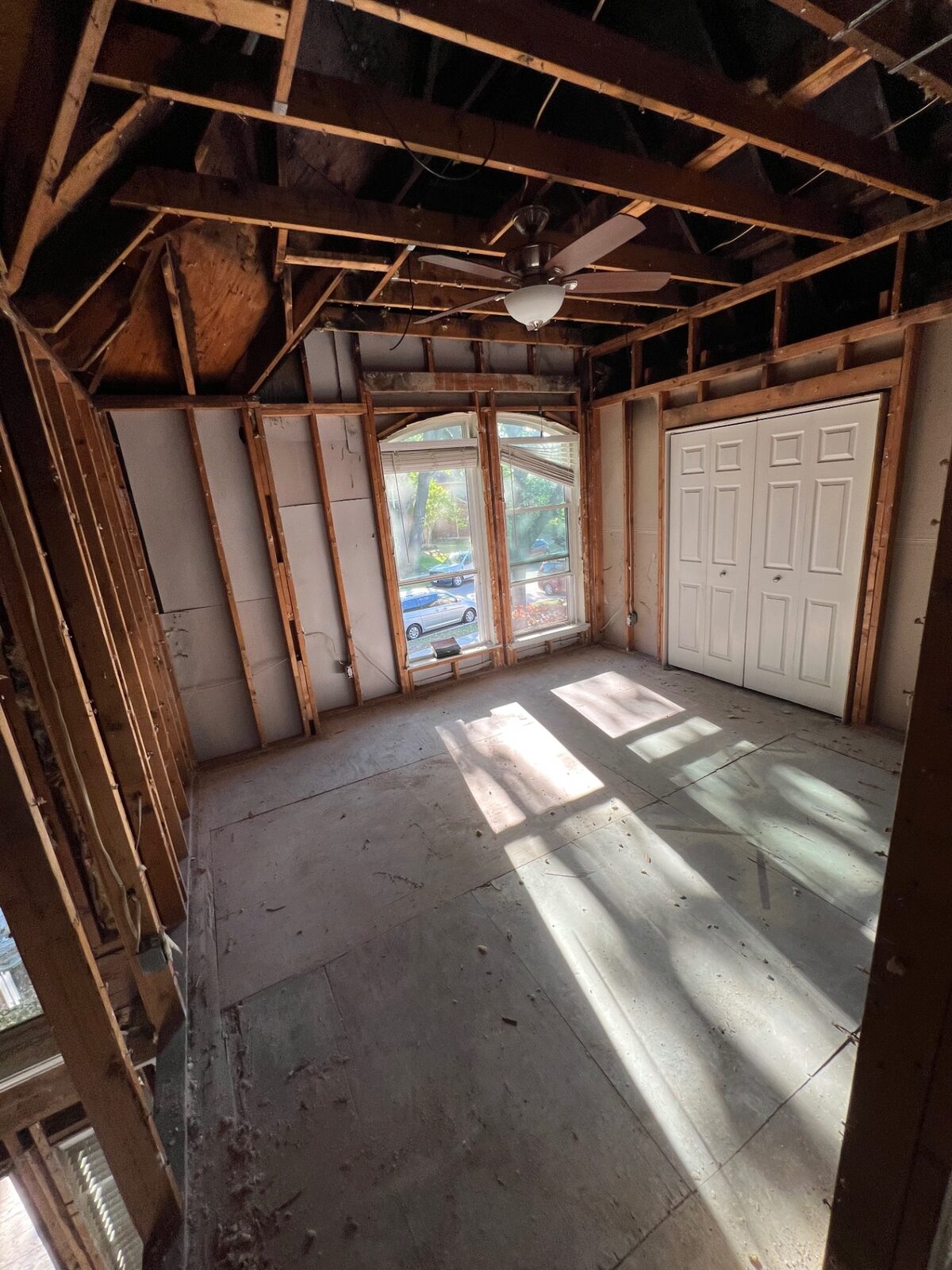 Room stripped down to framing